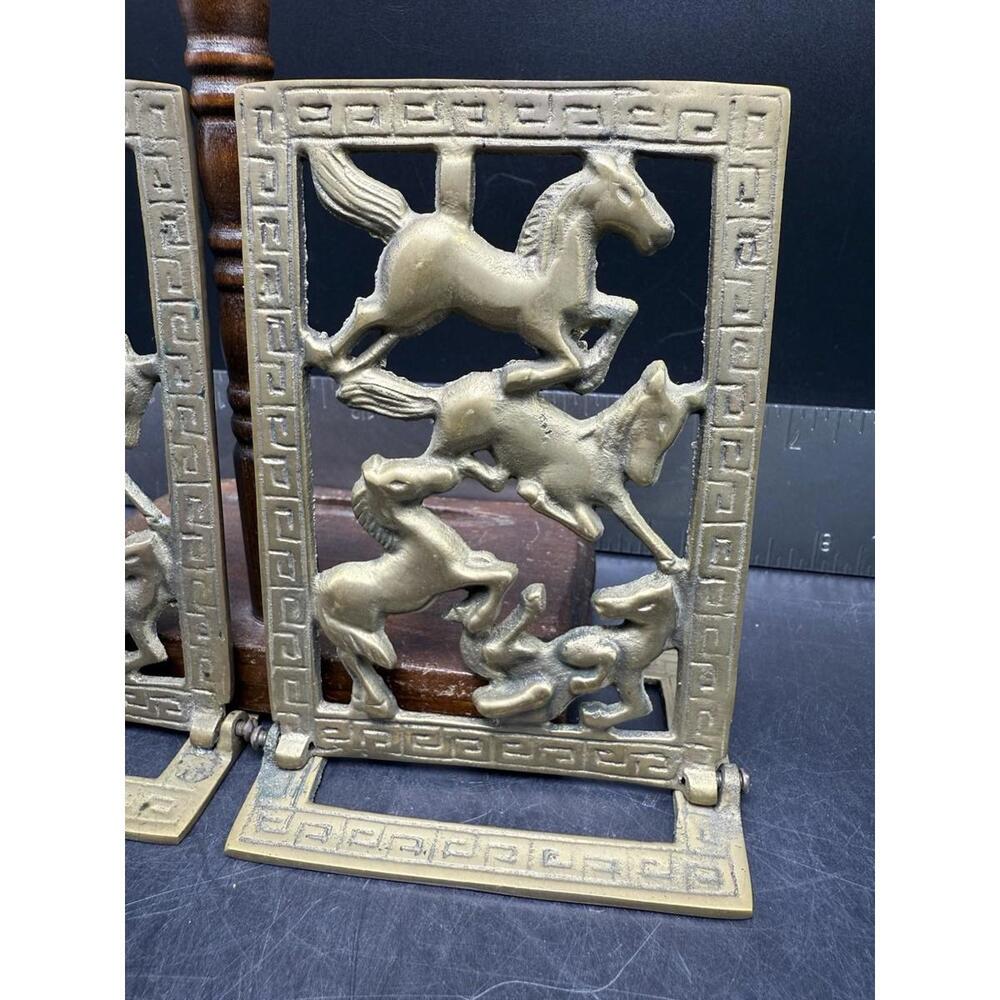 Vintage Pair BRASS COLLAPSIBLE HORSE BOOKENDS, 6 3/4" X 4 1/8" - Picture 3 of 15